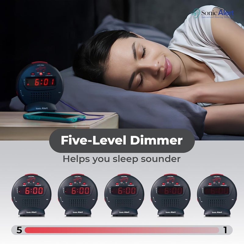 Sonic Alert SBJ525SS Vibrating Alarm Clock with Bed Shaker, Black/Red - Image 2